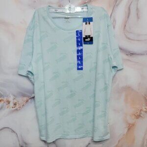 Puma Women's Size L Bust 44 Blue Boyfriend Crew Neck Logo Short Sleeve Shirt :)